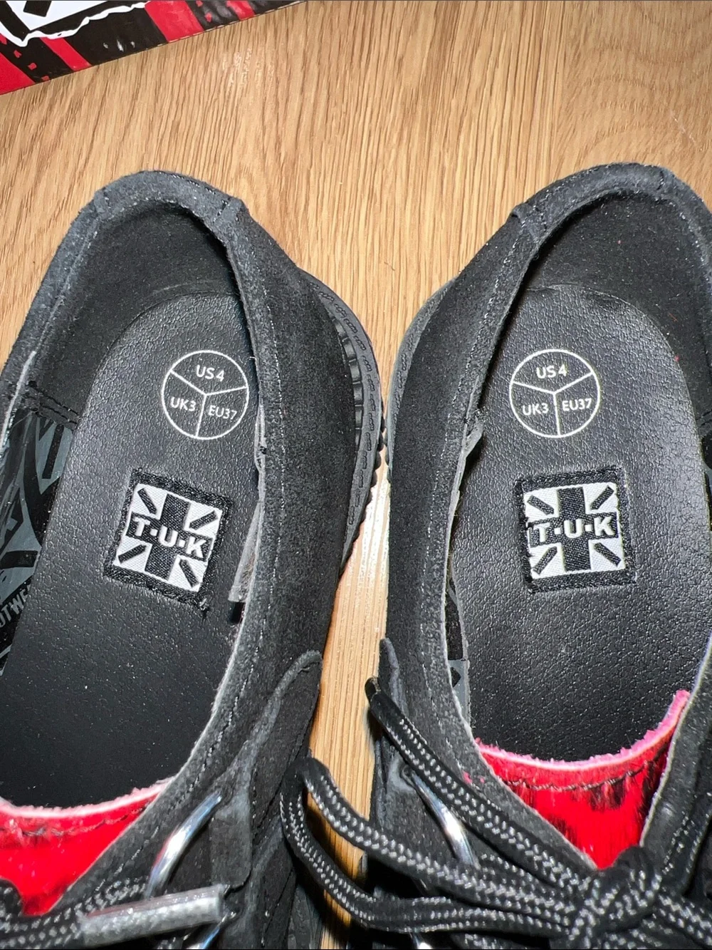NIB T.U.K Mondo Creeper Black Shoes with Red Leopard Hair-On Leather